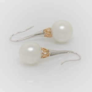 ROUND AUSTRALIAN SOUTH SEA PEARL EARRINGS EY08 TWO TONE