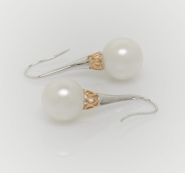 ROUND AUSTRALIAN SOUTH SEA PEARL EARRINGS EY08 TWO TONE